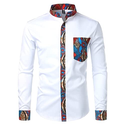 Chemise Dashiki homme imprimé patchwork vêtement africain blanc taille S