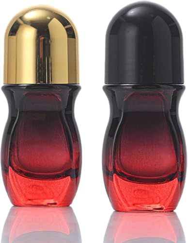 PurYupearl 2Pcs 30ML Red Deodorant Roller Bottle Empty,Glass Roller Bottles Deodorant,Roller Ball Container,Refillable Roller Ball Applicator,Roll On Bottles for Deodorant