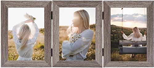 Frametory, 5X7 Triple Picture Frames Hinged 3 Photos Frame Collage, Three Picture Frames Multiple Desk Frame With Glass (Grey, 2 Pack) #TOP1