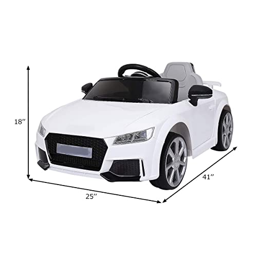 Olakids Kids Electric Ride On Car, 12V Licensed Audi Tt Rs Motorized Vehicle Battery Powered Toy With Control Remote, Music, Horn, Mp3, Usb, 2 Speeds (White) #TOP6