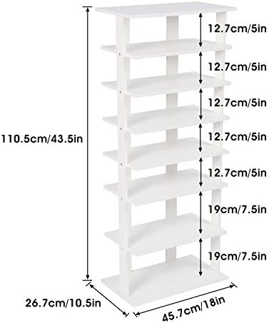HOME BI Narrow Shoe Rack, Double Rows 7-Tier Wood Shoe Shelf, Vertical Shoe Storage Cabinet, Entryway Shoe Tower, Shoes Organizer Perfect for Narrow Closet, Entryway, Hallway, Bedroom(Large, White)