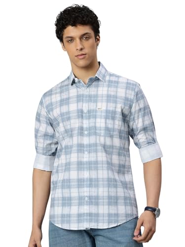 Majestic Man Men's Pure Cotton Checkered Slim Fit Casual Shirt – Full Sleeve | Trendy & Comfortable (Dusty Blue, X-Large)