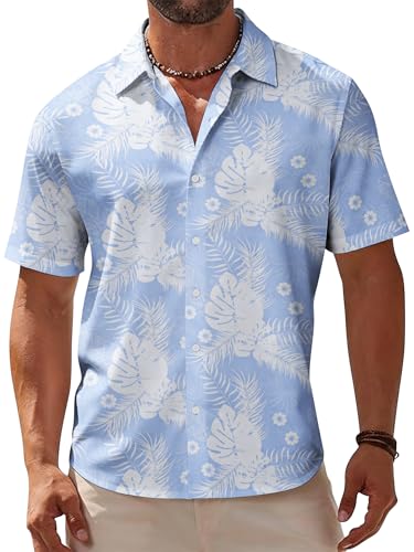 Image of Yoimira Hawaiian Shirts for Men, Print Mens Casual Short Sleeve Button Down Shirts Floral Aloha Beach Shirt