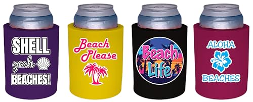Beach Designs Thick Foam Old School Can Coolie 4 Pack