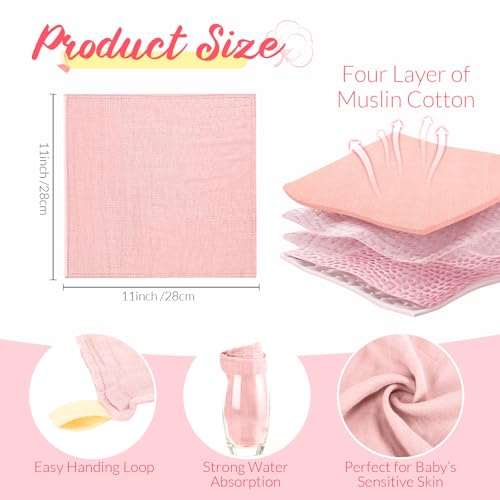 Image of Preboun 6 Pcs Muslin Hooded Baby Towels and Washcloths 32 inchx 32 inch Cotton Newborn Bath Towel Anti-Shrink Infant Baby Blankets with Hood 12 inchx 12 inch Washcloths for Girl Boy Toddler(Pink,Dark Pink)