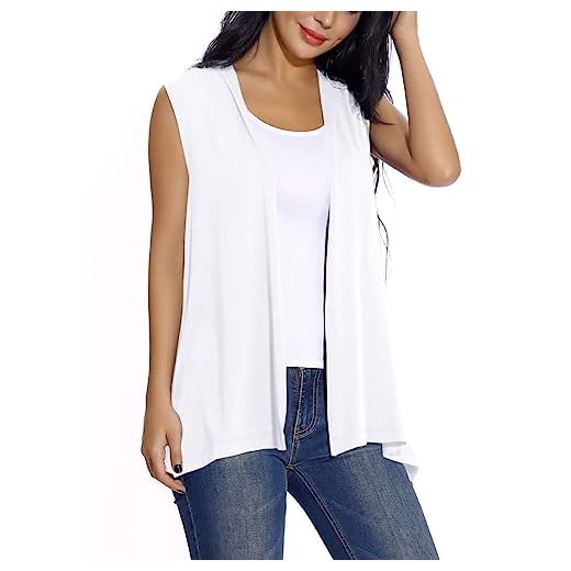 Chaleco sin Mangas Cardigan para Mujer Abrigo Ligero y Fresco (S, Blanco)