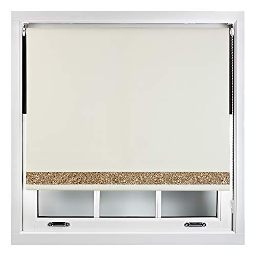 FURNISHED Blackout Roller Blinds With Glitter Edge - Trimmable Thermal UV Protection Fabric Easy Fit Sparkle Glitter Blind for Windows, Cream 105cm x 165cm