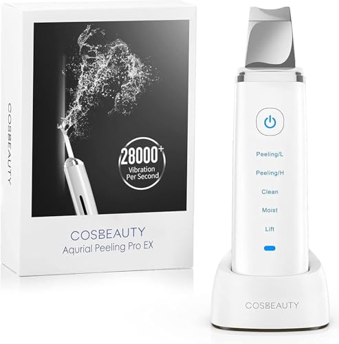COSBEAUTY Peeling Ultrasonico Facial, Ultrasonic Skin Scrubber, Espatula Ultrasonica Facial Profesional, Espátula de Cara de Ion, Limpieza y Cuidado Facial, Exfoliador Limpiador de Poros, Blanco