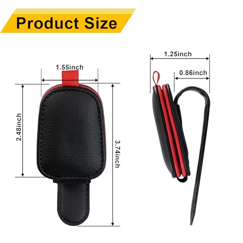 Image of Yuoyar 2 Packs Sunglasses Holders for Car Visor - Magnetic Leather Sunglasses Holder and Ticket Card Clip - Car Visor Accessories (Black-red)