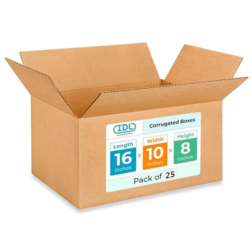 Medium Moving &amp; Shipping Boxes 16"L x 10"W x 8"H (25-Pack) - Extra Strength 200 lb vs Regular - Corrugated Medium Moving Boxes - Cardboard Box, Made in USA - Box for Shipping by IDL Packaging
