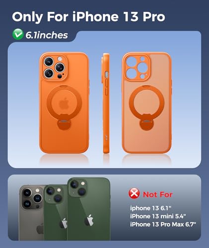 Image of FNTCASE for iPhone 13 Pro Case: [360 Spin Magnetic Stand] [Compatible with Magsafe] [Screen Protector] Translucent Matte Military Grade Shockproof Full Camera Protective Phone Cover - Orange