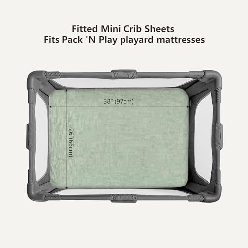 Image of Bearmoss Muslin Mini Crib Sheets for Pack N Play Mattress - 100% Cotton - 38 inchx26 inch Soft Breathable Playard Baby Crib Sheets Neutral for Boys Girls - 2 Pack (Bamboo)