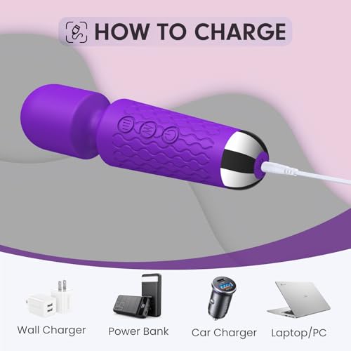 Image of Personal Mini Massager - Handheld Deep Tissue Massager with 20 Speeds & 8 Modes, Quiet Waterproof Vibrating wandfor Neck, Back, Muscle Tension Relief & Sports Recovery, Purple