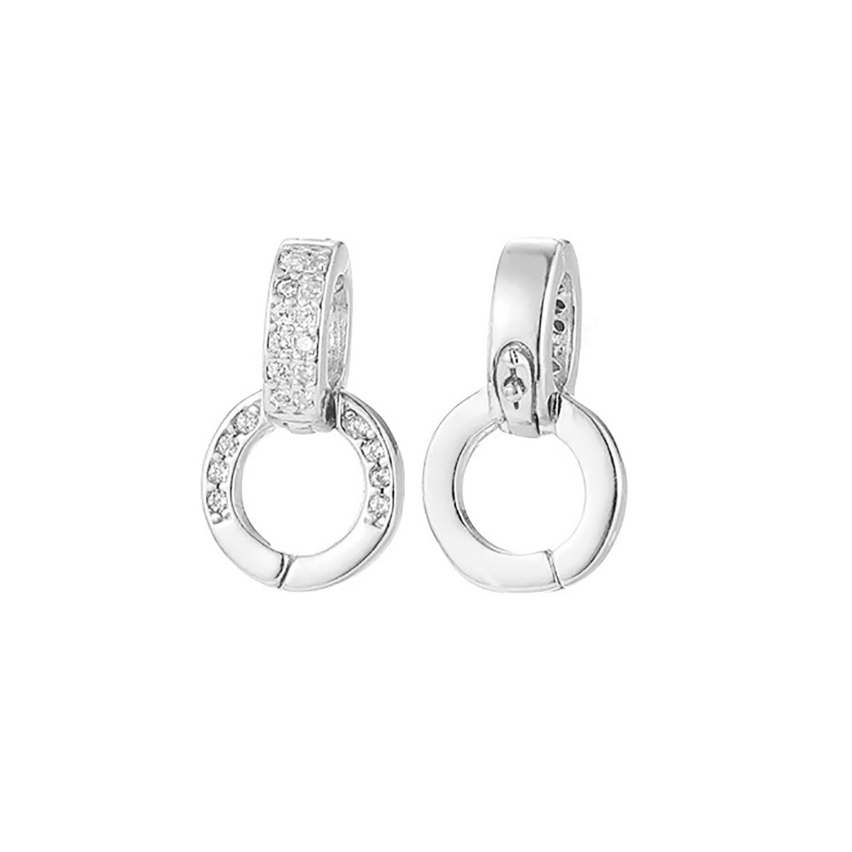 S925 Sterling Silver Micro Pave Cubic Zirconia Fold Over Clasp Twister Clasps Bail Clasps Bracelet Extension Clasp Connector Decoration for Jewelry Making(Platina Color)