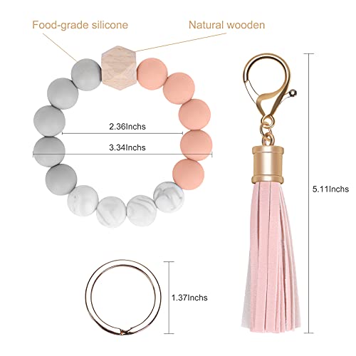 Weixiltc Bracelet Keychain Wristlet, Silicone Bead Key Ring Bracelet For Women (Peach) #TOP1