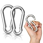 LISOPO Large Carabiner Hooks M9 Heavy Duty 304 Stainless Steel, 2-Pack Snap Hooks Keychain Clips for Outdoor, Camping, Hiking, Lifting Aids and Handles with Eyelet