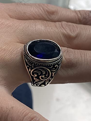 Turkısh Men's Sapphire Stone Ring, Ottoman Style Ring, Cubic Sapphire Zircone Ring, 925K Sterling Silver Ring, Gift For Him #TOP7