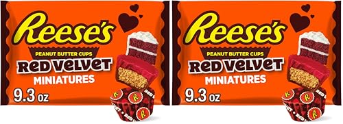 REESE'S Miniatures Red Velvet Flavored Milk Chocolate Peanut Butter Cups, Valentine's Candy Bag, 9.3 oz (Pack of 2)