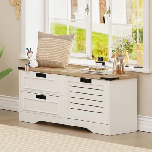 Fatorri FT-BC1286-A Shoe Storage Bench, Entryway Bench With Flip Drawer, Wooden Entry Way Shoe Cabinet For Living Room Hallway thumb #5