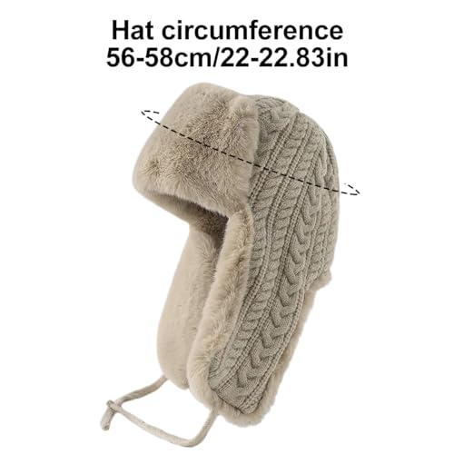 ECYC Knitted Trapper Hat, Faux Fur Lined Earflap Hat Winter Warm Russian Ushanka Hat Knit Cold Weather Hat for Women2