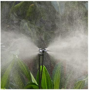 Photo 1 of Drip Irrigation Misting Sprinkler Emitter on Spike Assembly, 9 Sets Micro Spray Mister with Stake and 1/4 inch Tubing for Cooling Humidification Nursery Landscape 4 ways misting nozzles