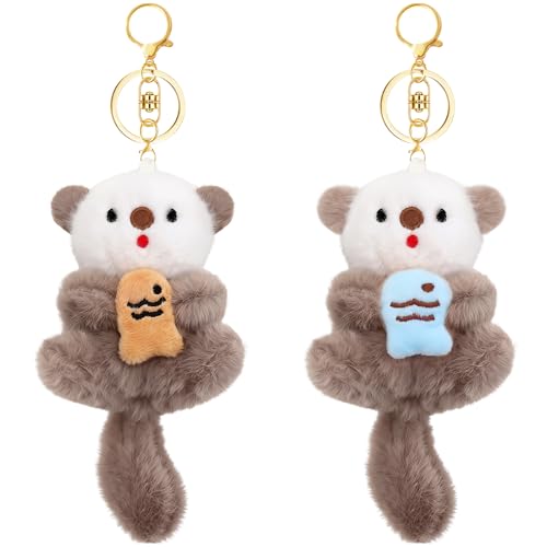 Zkptops 2Pcs Cute Otter Plush Keychain Bag Charm Cute Otter Keychain for Backpack Purse Handbags Kawaii Key chain Accessories Gifts for Cats Lovers Women Girls Christmas Halloween Birthday