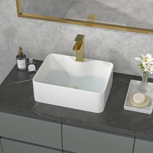 Sarlai Vessel Sink Rectangular - 16"x12" Rectangle Vessel Sink White Ceramic Porcelain Above Counter Bathroom Vanity Lavatory Restroom Bathroom Vessel Sink Basin