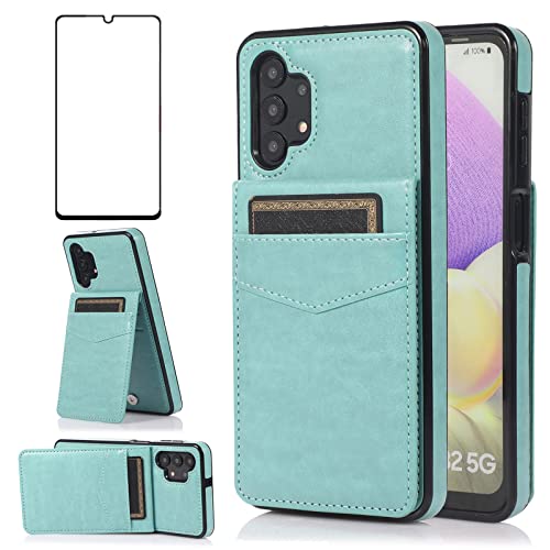 Coque Samsung A32 5G verte en cuir avec étui portefeuille et verre trempé