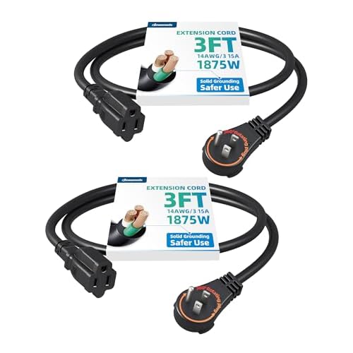 DEWENWILS 360° Rotating Flat Plug Extension Cord 3 Foot, 14/3 Gauge 3 Prong Grounded Wire, 15A/1875W Heavy Duty Power Cord, Space Saving for Indoor N