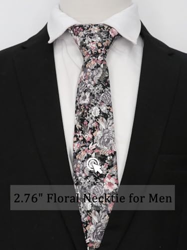 Image of Luckyvestir Ties for Men, Sage Green Cotton Floral Tie 2.76 inch Flower Printed Men's Neckties for Wedding /Groomsmen /Suit /Party