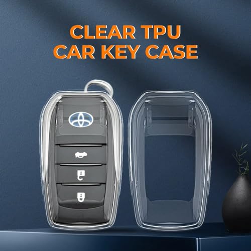 Image of Clear TPU Key Cover and Keychain Compatible for Toyota Fortuner | Hilux | Innova Crysta | Fortuner Legender | Innova HyCross | Land Cruiser Smart Key (Clear with SP02 Leather Black Keychain)