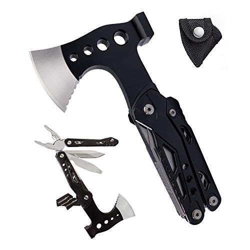 Camping Multitool Accessories Gifts for Men 15-in-1 Pocket Fold Survival Compact Tools with Knife Axe Hammer Plier Bottle Opener Durable Supplies Kit for Fishing Hunting Backpacking Hiking