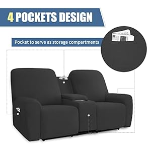 Easy going stretch recliner loveseat cover with center console sofa slipcover soft fitted fleece 2 seats couch with holder and storage washable furniture protector dark gray  urban country home decor