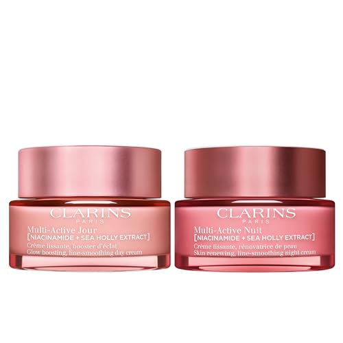 Clarins Multi-Active Day and Night Face Moisturizer with Niacinamide Bundle| Smooth Fine Lines | Visibly Tighten Pores | Even Tone + Texture | Boost Glow | Strengthen Moisture Barrier | All Skin Types