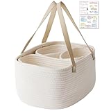 【保育士が監修】 おむつストッカー おむつ収納 おむつバッグ おむつかご おむつ入れ 収納ボックス おむつ 持ち運び 車 ロープ編み 大容量 仕切り 小さめ おしゃれ 可愛い (ホワイト)