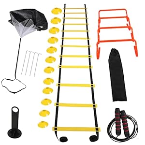 campMax Agility Ladder Football Training Equipment – Includes Agility Ladder,Jump Rope, Agility Hurdles, Disc Cones,Soccer Training Equipment with Bag for Youth Adults