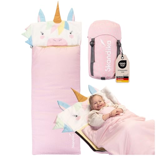 Skandika Kinderschlafsack Soti | Camping Schlafsack für Kinder bis 150 cm, buntes Design Fuchs/Einhorn/Dino/Löwe, mit Baumwolle, maschinenwaschbar | Kinderschlafsäcke, Deckenschlafsack