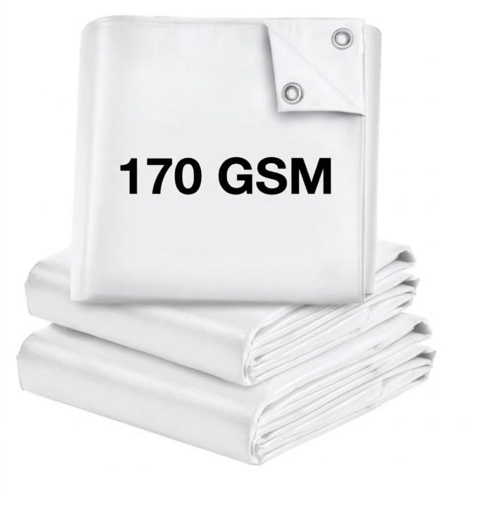 Image of SIGMA (LABLE) 12FT X 10FT 170 GSM Waterproof Tarpaulin Sheet for Home Roof, Car Shed, Construction, Agriculture, Tent and Emergency Shelter, White