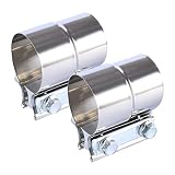 BATONECO 2 Inch Lap Joint Exhaust Band Clamp Exhaust Repair Preformed For Exhaust Pipe Connection Stainless Steel (2' 2 Packs)