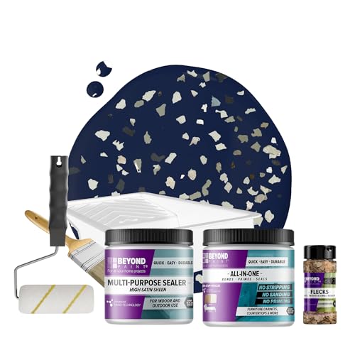 Beyond Paint Smoked Gray Flecks Countertop Makeover Kit with Paint, Sealer, Flecks, and Tools for Countertops, Navy