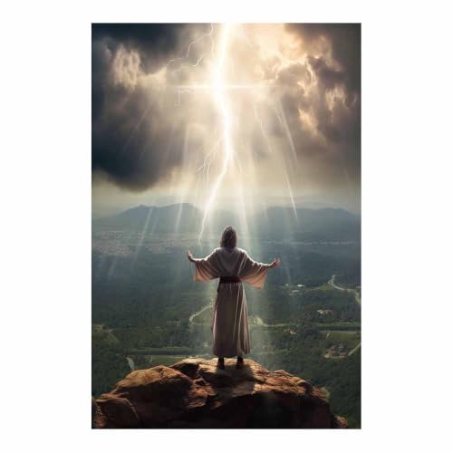 Tableau Jésus poster religieux décoration murale salon motif paysage nordique 80x120