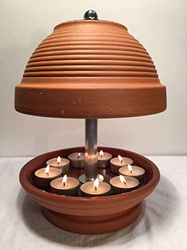 Teelichtofen, große Glocke gerillt, Mückenschutz, Tischkamin, Kerzen, Teelichtheizung, Teelichtkamin, Feuerschale, Terrakotta,