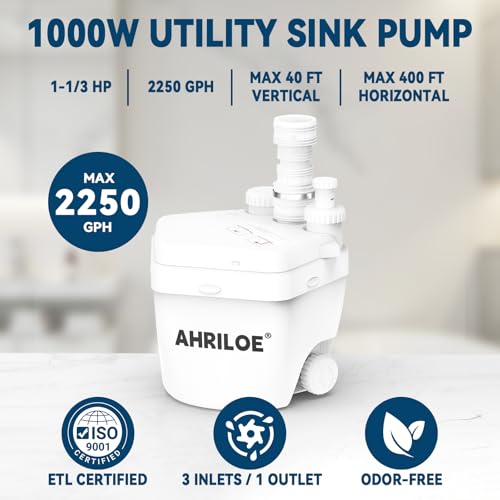 Image of 1-1 /3 HP Utility Sink Pump with 3 Inlets /1 Outlets(Not for Toilet) | 1-1 /3 HP Utility Sink Pump, 1000W Macerator Pump with 3 Inlets /1 Outlets, 2250 GPH Sewage Pump(Not for Toilet)