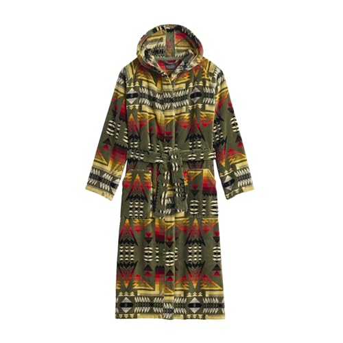Pendleton Mens Robe 100% Cotton Unisex Bathrobe with Hood and 2 Deep Pockets Dual Sizing S/M Washable - Ponderosa Green