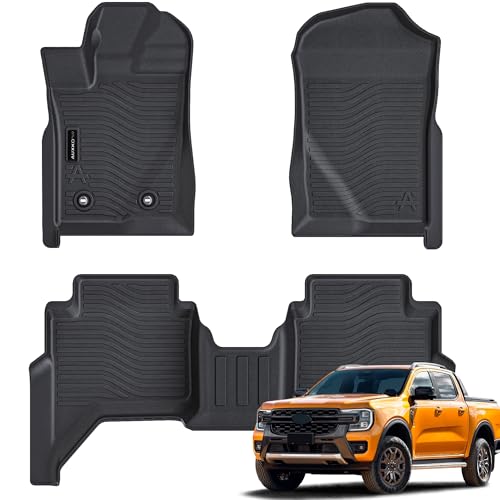 Auxko All Weather Floor Mats Fit for Ford Ranger 2026 2025 2024 TPE Rubber Liners Set Ranger Accessories All Season Guard Odorless Anti-Slip Floor Mats