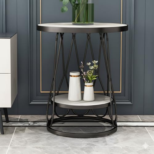 Image of End Tables Living Room, Nesting Tables with Rectangle Steel Frame, Round Coffee Table for Living Room, Bedroom, Office (Black White)