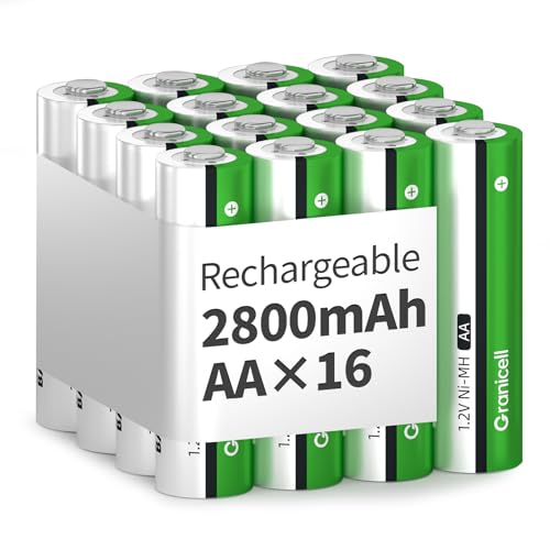 Granicell AA Wiederaufladbare Batterien 2800 mAh Hohe Kapazität 1500 Zyklen, 1.2V NiMH Niedrige Selbstentladung AA Batterie, 16er Pack 1