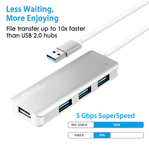 Usb 3.0 Hub Rshtech Aluminum 4 Port Ultra Slim Usb 3.0 Data Hub Splitter Portable Usb Port Expander For Laptop And Pc (Silver) #TOP2