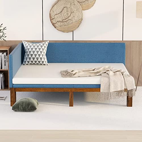 Ayvbir Upholstered Daybed, Sofe Bed Full Frame With Linen Fabric Classic Mid-Century Modern Design Simple Bed Sofa For Bedroom Living Room,Blue #TOP4
