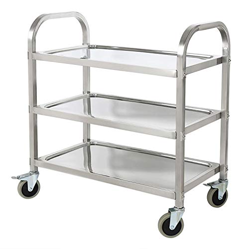 ALPIKA 3 Tier Stainless Steel Utility Rolling Cart Kitchen Island Trolley Serving Catering Storage Cart with Locking Wheels, Ideal for Kitchen Hotels, Restaurants and Care Homes,75 x 83.5 x 40 CM